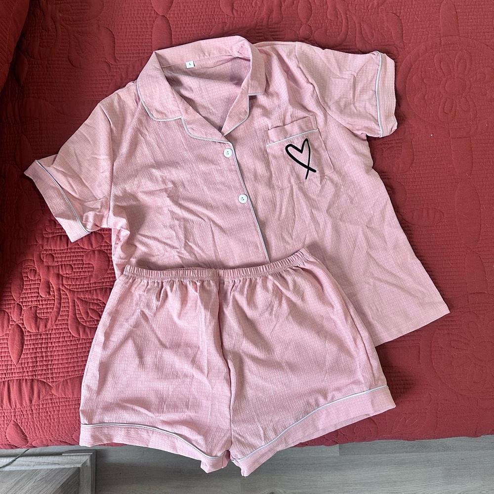 Pink Pajama Set with Heart Detail
